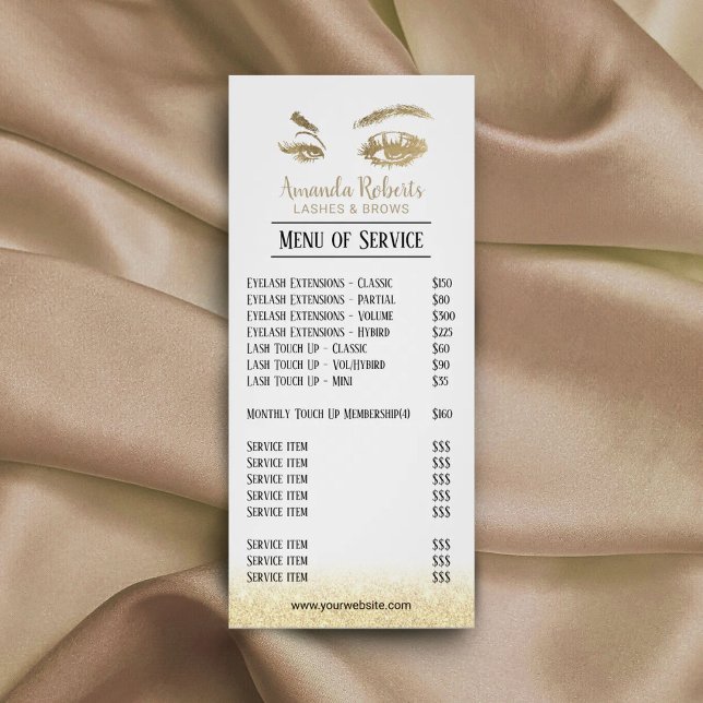 Lashes Brows Makeup Artist Gold Salon Price List Rack Card (Creator Uploaded)