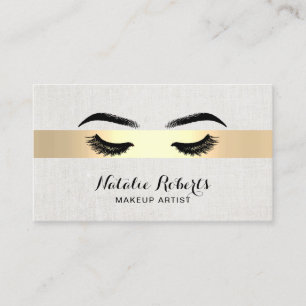 Lashes & Brows Makeup Artist Gold Striped Salon Business Card