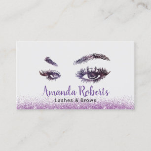 Lashes & Brows Makeup Artist Modern Purple Glitter Business Card