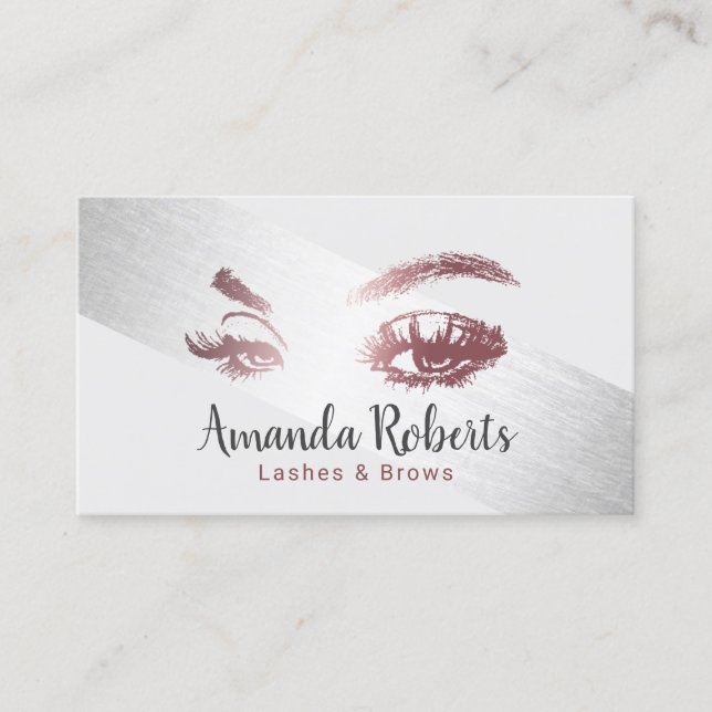 Lashes & Brows Makeup Artist Modern Silver Stripe Business Card (Front)