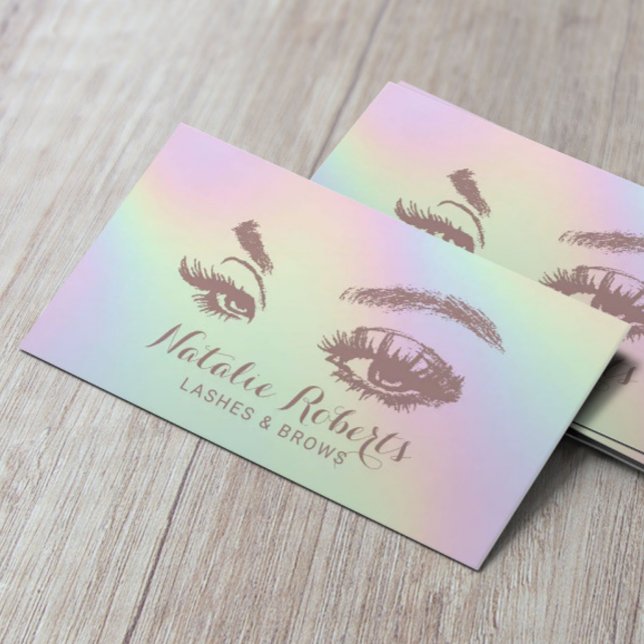 Lashes Brows Makeup Artist Pastel Holographic Business Card (Creator Uploaded)