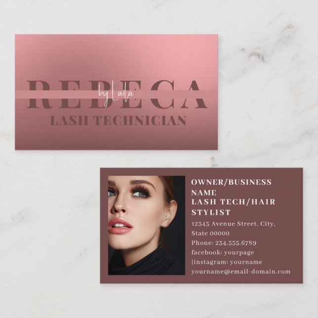 Lashes Brows Makeup Artist Pink 1 Photo Business Card (Front/Back)