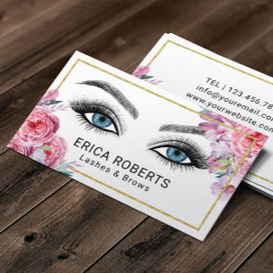 Lashes & Brows Makeup Artist Pink Floral Salon Business Card