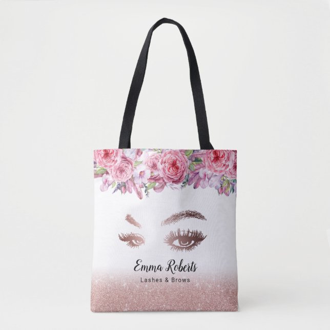 Lashes Brows Makeup Artist Rose Gold Beauty Salon Tote Bag (Front)
