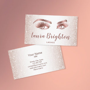 Lashes & Brows Makeup Artist Rose Gold Glitter Business Card