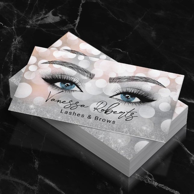 Lashes & Brows Makeup Artist Silver Beauty Salon Business Card (Creator Uploaded)