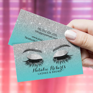 Lashes Brows Makeup Artist Teal & Silver Glitter Business Card