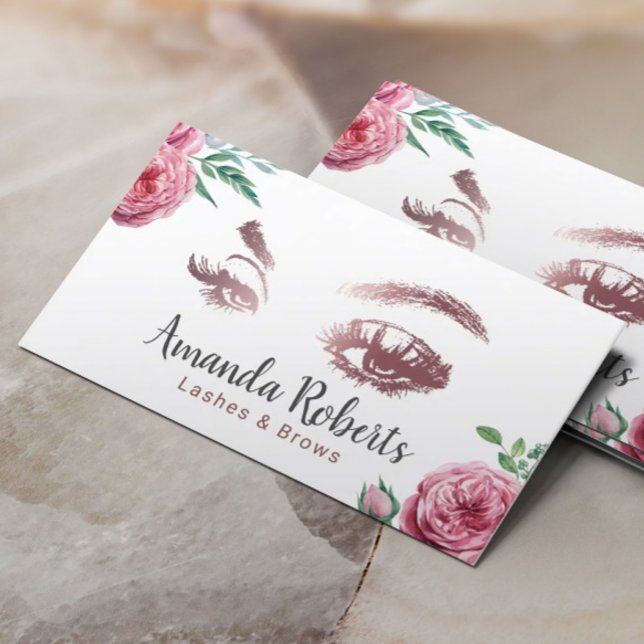Lashes & Brows Makeup Artist Watercolor Floral Business Card (Creator Uploaded)