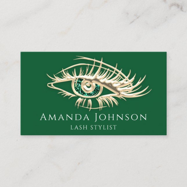 Lashes Brows Makeup Logo Gold Green Qr Code Business Card (Front)