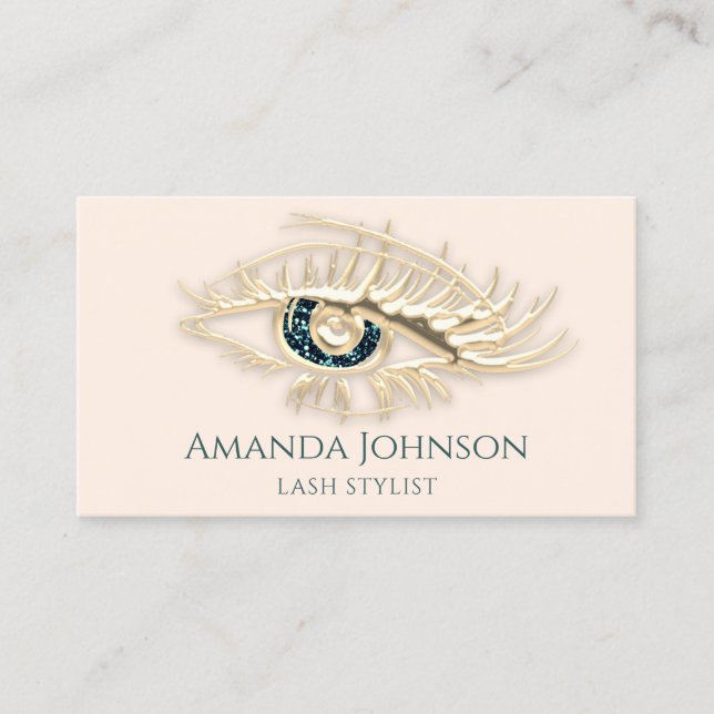 Lashes Brows Makeup Logo Gold Ivory Qr Code Business Card (Front)