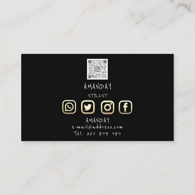  Lashes Brows Makeup Logo Social Black Gold  Business Card (Back)