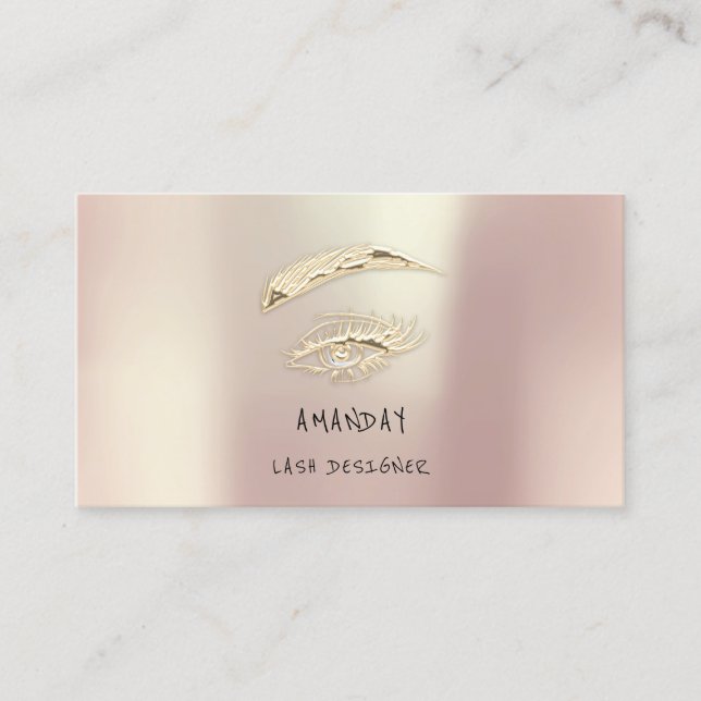 Lashes Brows Makeup Logo Social Rose Gold Business Card (Front)