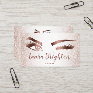 Lashes & Brows Makeup Rose Gold Glitter Wink Eyes Business Card