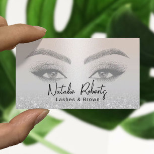 Lashes & Brows Microblading Elegant Silver Glitter Business Card