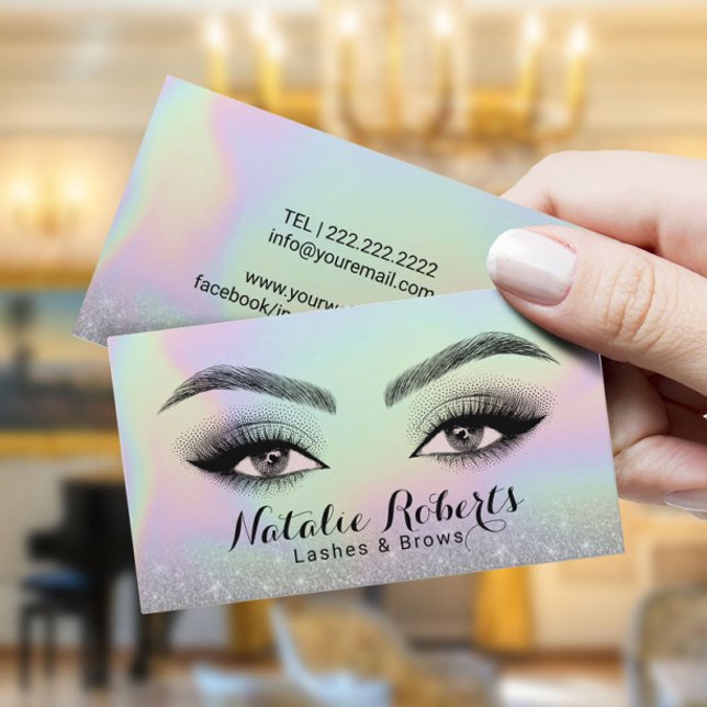 Lashes & Brows Microblading Holographic Beauty  Business Card (Creator Uploaded)