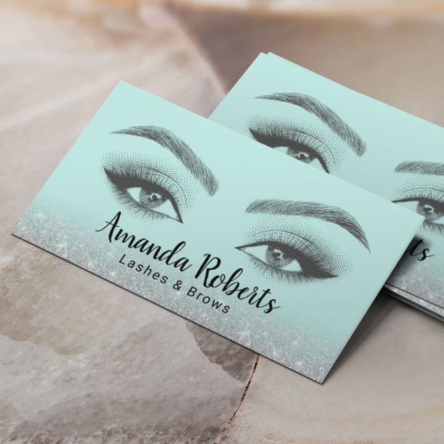 Lashes & Brows Microblading Mint & Silver Glitter Business Card (Creator Uploaded)