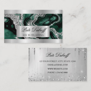 Lashes & Brows Microblading Pink & Silver Glitter Business Card