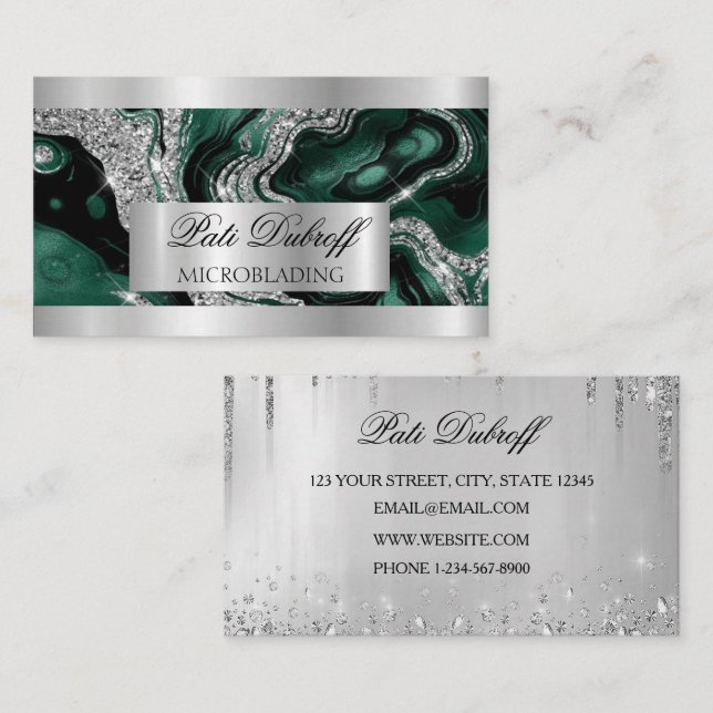 Lashes & Brows Microblading Pink & Silver Glitter Business Card (Front/Back)