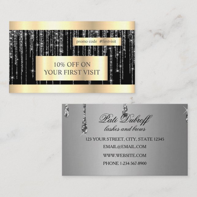 Lashes & Brows Microblading Pink & Silver Glitter Business Card (Front/Back)