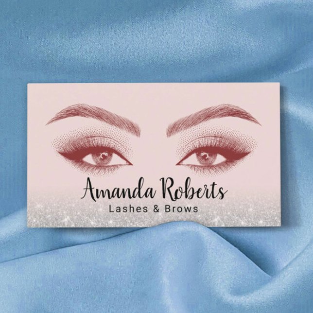 Lashes & Brows Microblading Pink & Silver Glitter Business Card (Creator Uploaded)