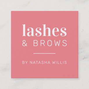 LASHES & BROWS modern minimalist coral pink black Square Business Card