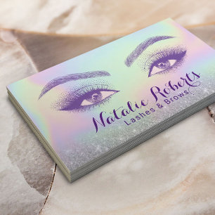 Lashes & Brows Pastel Holographic Beauty Salon SPA Business Card