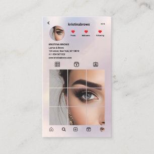 Lashes & Brows Pastel Instagram Photo Grid QR Code Business Card