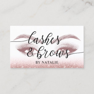 Lashes & Brows Rose Gold Glitter Makeup Artist Business Card