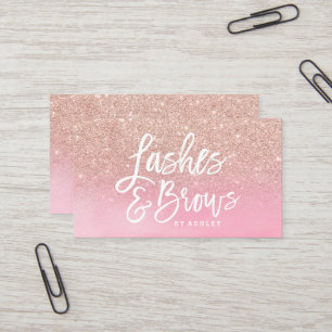 Lashes brows rose gold glitter pink watercolor business card