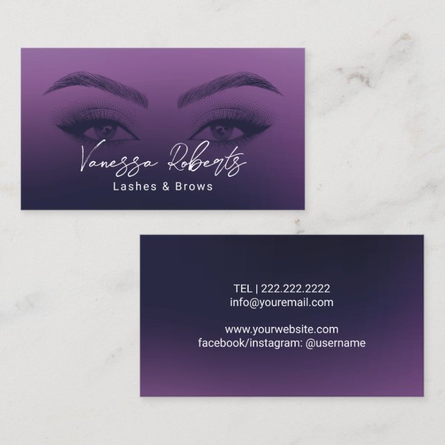 Lashes & Brows Salon Microblading Elegant Purple Business Card (Front/Back)