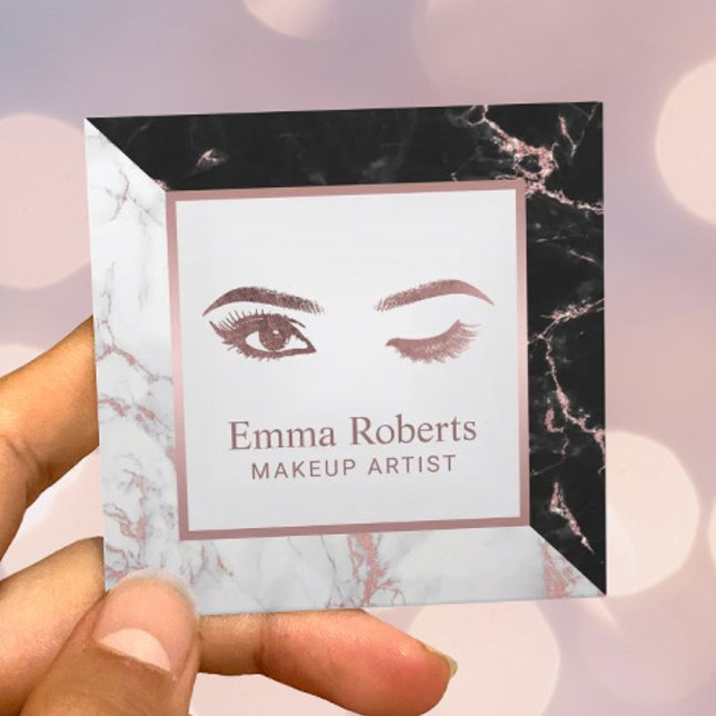Lashes Brows Trendy Rose Gold Marble Beauty Salon Square Business Card (Creator Uploaded)