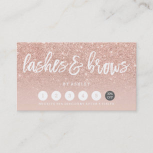 Lashes brows typography blush rose gold punch card