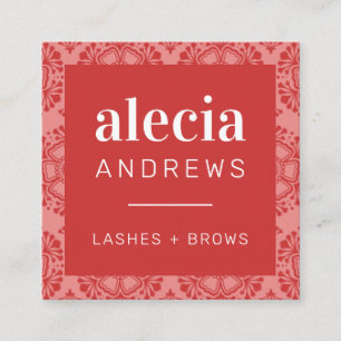 LASHES & BROWS vintage elegant coral pink red Square Business Card