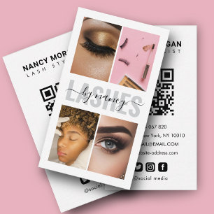 Lashes Calligraphy Script Photo Collage Qr Code  Business Card