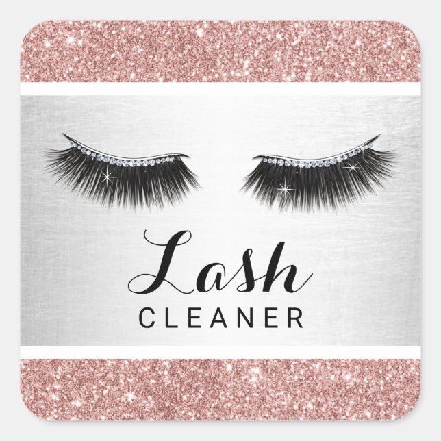 Lashes Cleaner Modern Rose Gold Glitter Makeup Square Sticker (Front)