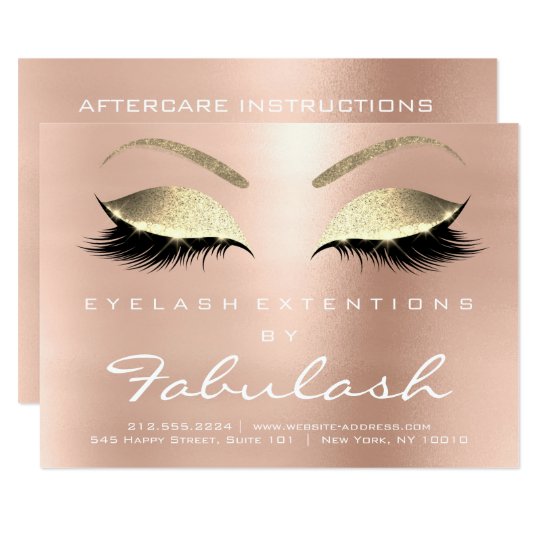 Lashes Extension Aftercare Instruction Pink Gold Card