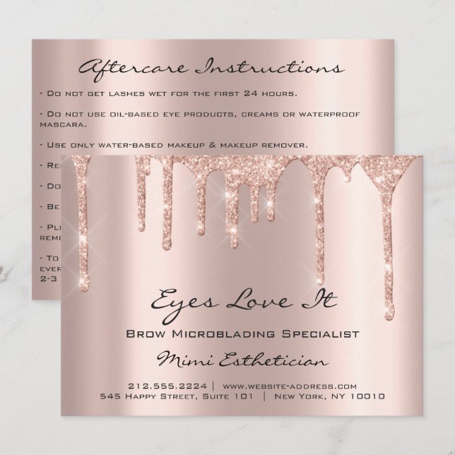 Lashes Extension Aftercare Instructions Drips Rose Invitation (Front/Back)