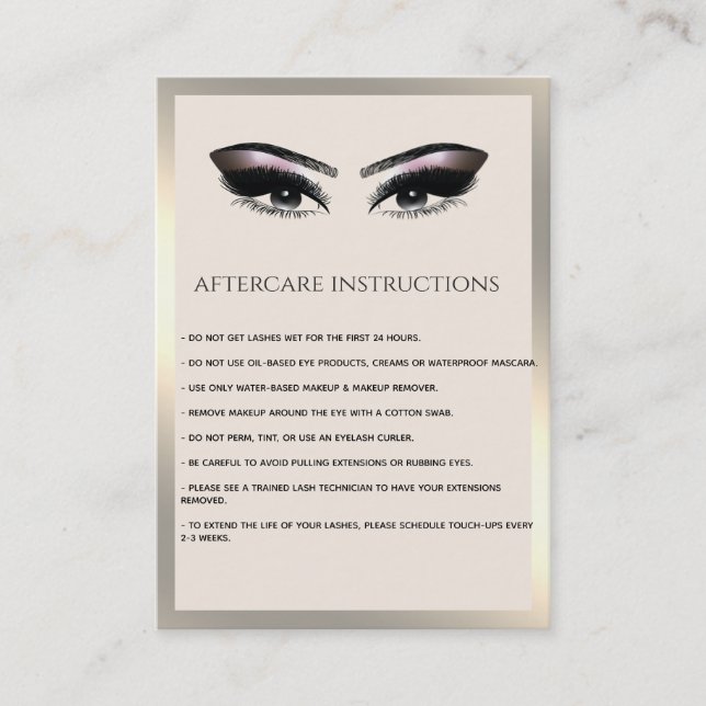 Lashes Extension Aftercare Instructions luxury Business Card (Front)