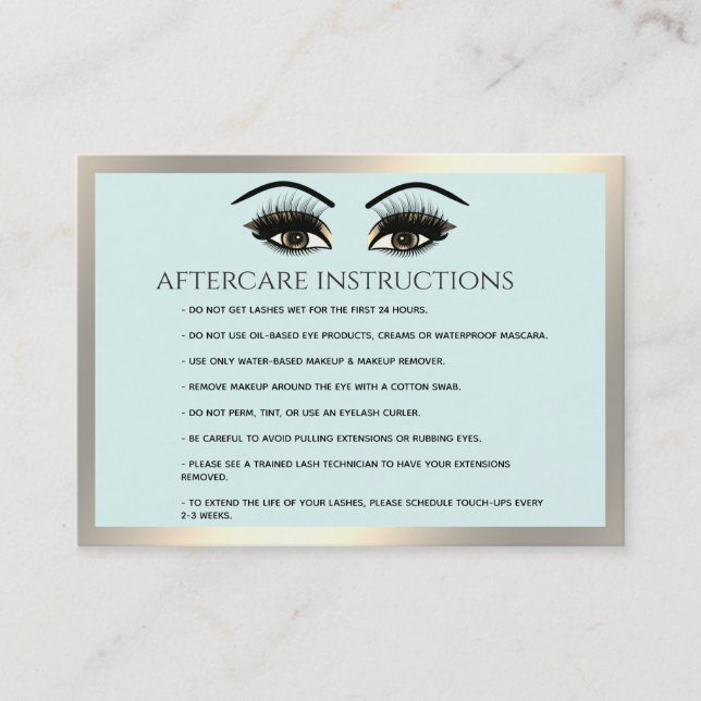 Lashes Extension Aftercare Instructions luxury Business Card (Front)