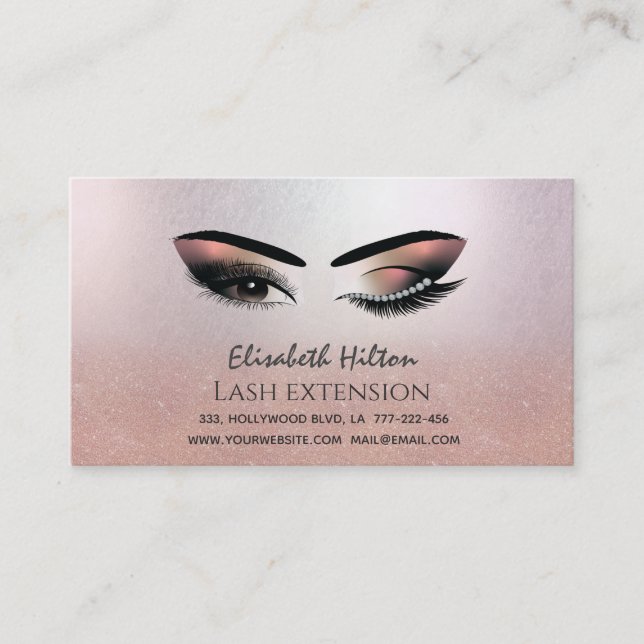Lashes Extension Aftercare Instructions rosegold Business Card (Front)