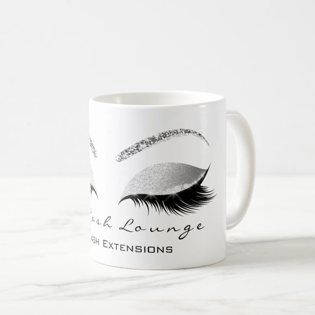 Lashes Extension Confetti Studio White Silver Grey Coffee Mug (Front Right)