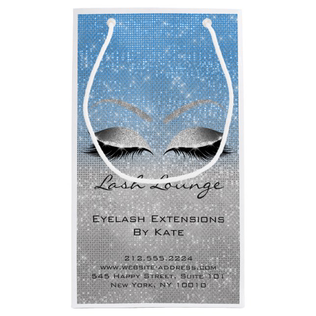 Lashes Extension Makeup Artist Beautique Blue Grey Small Gift Bag (Back)