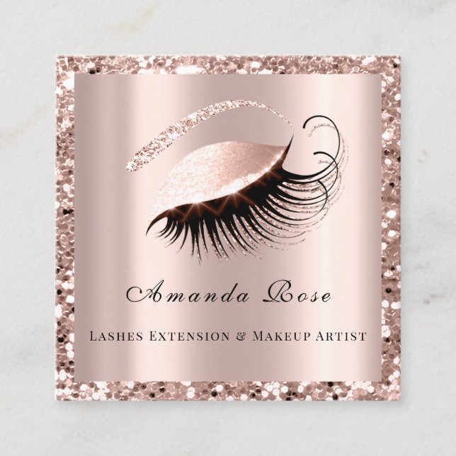 Lashes Extension Makeup Artist Beauty Rose Glitter Appointment Card (Front)