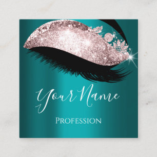 Lashes Extension  Makeup Artist Teal Rose Square Business Card
