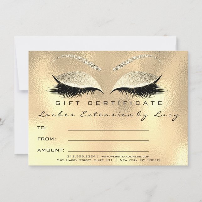 Lashes Extension Makeup Certificate Gift Gold (Front)