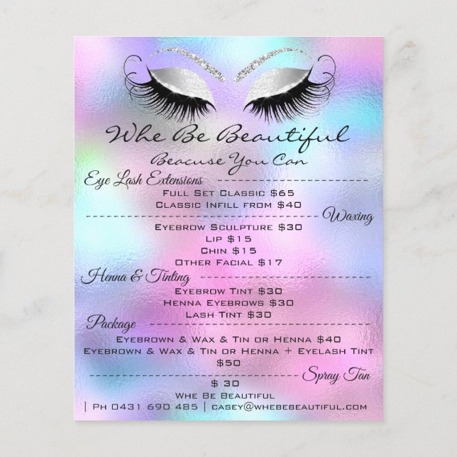 Lashes Extension Makeup Grey Price List Pink Flyer (Back)