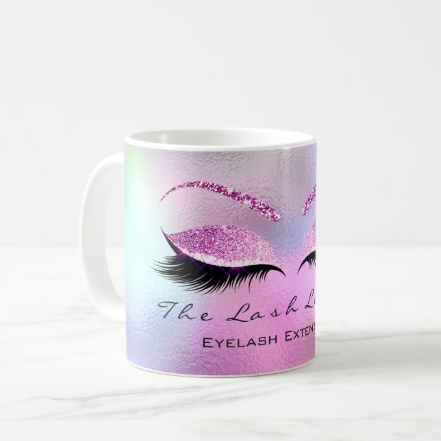Lashes Extension Makeup Studio Pink Ombre Glitter Coffee Mug (Front Left)