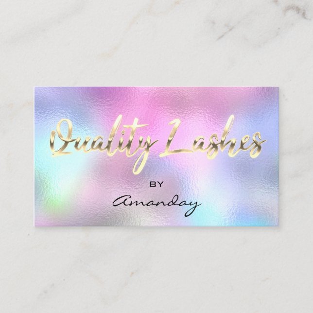 Lashes Extension QR Code Logo Holograph Pink Business Card (Front)