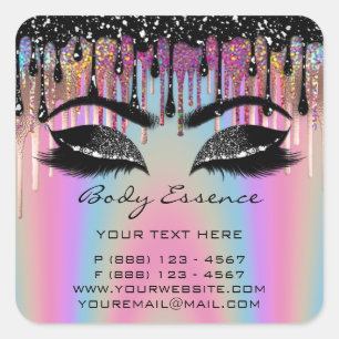 Lashes Extension Shop Holograph Black Purple Square Sticker