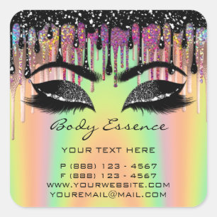 Lashes Extension Shop Holograph Black Yellow Square Sticker